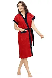 Elevanto Premium Collection Half Sleeve Soft Terry Cotton Bathrobe-Free Size (RED & Blue Strips)