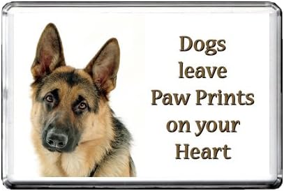 GERMAN SHEPHERD ALSATION FRIDGE MAGNET GIFT - DOGS LEAVE PAW PRINTS ON YOUR HEART