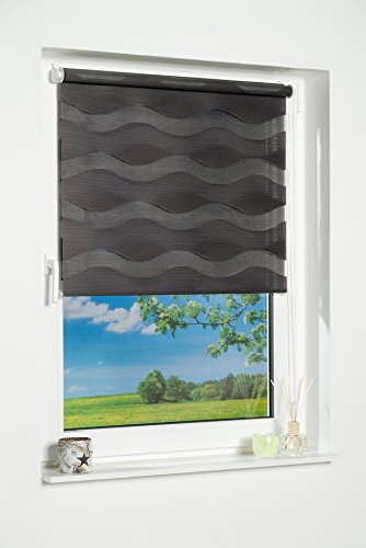 K-home Klemmfix Doppelrollo „Welle“ ohne Bohren – Anthrazit 100 cm x 150 cm (B x L) - 4
