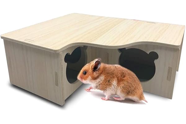 Maison Hamster, Maison en Bois pour Hamster Nains Hamster Syrien Rat Gerbille, 3 Chambres (L 31 * 24 * 11 cm)