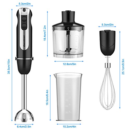 Excelvan 3-in-1 600W Stabmixer mit Zubehör Set–Edelstahl-Mixfuß, Schneebesen, 500ml Universalzerkleinerer, 600ml Messbecher. 2 Geschwindigkeitsstufen schwarz - 2