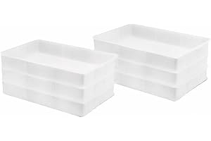 EASYROSE 6 Packs Pizza Dough Proofing Box Stackable 60 x 40x 9.5cm Pizza Dough Box with Lid, Plastic Proofing Tray, Dishwasher Safe (6 Boxes + 1 Lid)