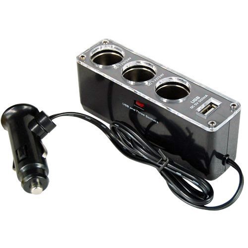SODIAL (R) 3 WAY MULTI SOCKET Auto-Zigarettenanzuender-SPLITTER USB PLUG CHARGER DC 12V / 24V Dreifach-Adapter mit USB-Anschluss