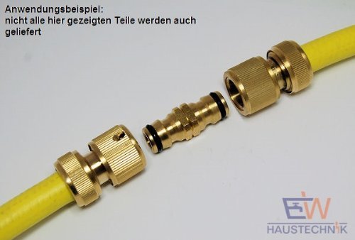 tecuro Doppelstecker mit Stecksystem für Wasserschläuche und Gartenschläuche- massive Ausführung – messing-blank - 3