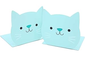 GELUODE Lovely Cartoon Cat Pattern Kids Bookends Student Book Ends Metal Office Desk School Library Decoration Bookshelf Book Organizer for Christmas Birthday Gift