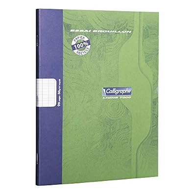 Clairefontaine Calligraphe 2196C - Gamme 7000, Un Cahier piqué brouillon 17x22 cm 96 pages grands carreaux 56g 100% recyclé