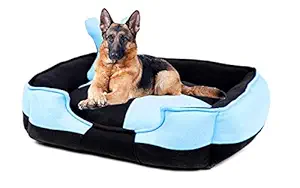 Petslover Ultra Soft Fleece Fabric Polyester Filled Sofa Reversible Dog/Cat Beds (Sky Blue and Black Colour, Small)