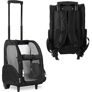 KOPEKS Mochila de Viaje con Ruedas para Perros, Gatos, Mascotas – Portador de Viaje Transporte Perros – Negro