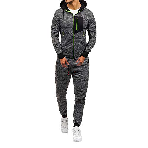 Preisvergleich Produktbild SHINEHUA Herren Kapuzenpullover, Kapuzenpullover Sweatjacke Pullover Hoodie Sweatshirt Herren Herbst Winter Patchwork-Sweatshirt Top Hosensets Sportanzug Trainingsanzug(Grün,XXL)