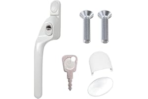 FixRello Window Handle 40mm Spindle - Offset Left-Handed espag Inline Locking Handle for DIY and Home Repairs - uPVC Window Handle - Comes with Screws, Caps and Key (White, Left Hand)