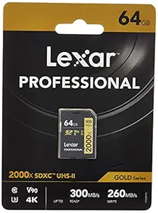 Lexar Professional 64GB SDXC 2000X UHS II Read 300mb Write 260mb 4K Memory Card (LSD2000064G-BNNNG)