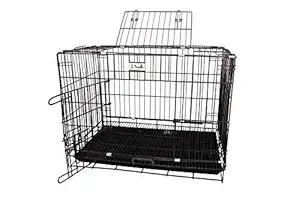 Pups&Pets Heavy Duty Double Door Folding Metal Dog Cage with Paw Protector (Size :24 Inch) Black-Silver