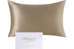 Ethlomoer Poszewka na poduszkę z naturalnego, czystego jedwabiu, dla włosów i skóry, obustronna, 19 momme, liczba nici, wzór z ukrytym zamkiem błyskawicznym, 1 sztuka, 40 x 60 cm, szarobrązowa (taupe)