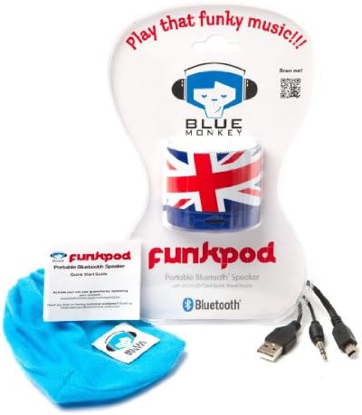 Portable Bluetooth Speaker Union Jack Micro SD Slot Pouch Blue Monkey Funk Pod
