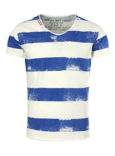 Key Largo Herren T-Shirt AIRLINE Vintage Look Gestreift mit Ziernähten V-Ausschnitt blau XXL