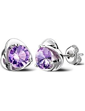 Damen Ohrringe Ohrstecker - 925 Sterling Silber Zirkonia - Lila Österreich Kristall Ohrstecker für Frauen LANMPU