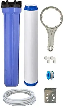 KRPLUS Heavy Duty 20 Inch Pre-Filter Slim Housing + Granular Carbon Filter GAC + SS Hanging Plate + 3 Meter 3/8