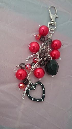 Bag charm, ebony and silver heart purse charm, avante garde chunky crimson bead backpack decoration, tree gift for best friend, Sister