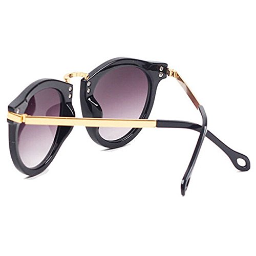 Damen Retro Sonnenbrillen Metallrahmen Süße Runde Brille Schutzbrille (Schwarz) - 3