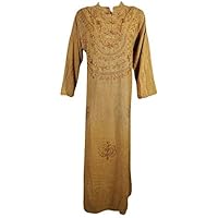 Mogul Interior Ladies Maxi Embroidered Straight Tunic Brown Rayon Casual Ethnic Wear Blouse Large (46, Mud Brown)