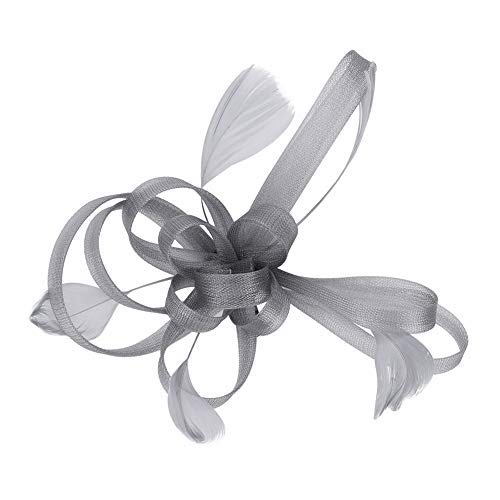 LONTG Elegant Fascinator Feather Hair Pin for Weddings, Cocktails, Parties, Halloween, Carnivals, Hats, Weddings, Brides, Bridesmaids - Grey - One size