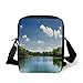 Produktbild Lake House Decor,Calm River Landscape Among Rainforest in South Asia Under Sunny Sky Peace Print,Blue Green White Print Kids Crossbody Messenger Bag Purse