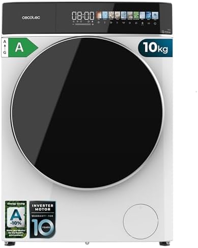 Cecotec Lavatrice Carico Frontale 10 Kg Bolero DressCode 10900 Inverter FullColor A. 1400RPM, Basso Consumo, Display FullColor, 11 Programmi, Motore Inverter Plus, Vapore, Guarnizione Antibatterica