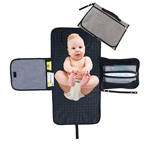 bemece Tragbare Wickelunterlage, Abwischbar & Doppelt Wasserdicht Wickelstation für Unterwegs, Wickeln auf Reisen, Grau.