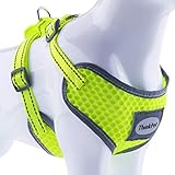 Arnés fácil de poner- Tela flexible y cinturón de seguridad al lado para soltar fácilmente. Cinta de pecho ajustable y presión mínima al cuello, evitar el ahogo.ELECCIÓN POR MEDICIÓN DEL PECHO EN PRIORIDAD., Cuello secundario. NOTA: Elija BIGGER ONE si la medida coincide con ambos tamaños