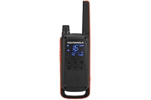 Motorola Solutions - T82 - Talkabout Walkie Talkie, Pack de 2 unités, Couleur Noir et Orange, Synchronisation Facile, 16 canaux + 121 Codes de confidentialité, Lampe de Poche LED, Alerte de Vibration