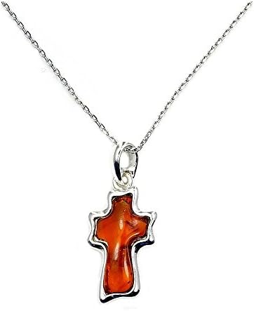 The Silver Plaza Sterling Silver Natural Baltic Amber Cross Pendant Necklace