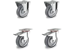 DER ROLLENDE SHOP Rollensatz 2 Lenkrollen mit Feststeller 2 Bockrollen 100 mm TPE …