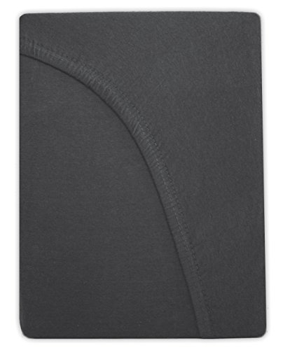 Farbenfrohes Spannbettlaken für Wasserbetten & Boxspringbett Spannbetttuch Jersey 200 x 220cm, + 40cm Steghöhe 100% Baumwolle ca. 160 g/m² (Anthrazit / Grau) - 2