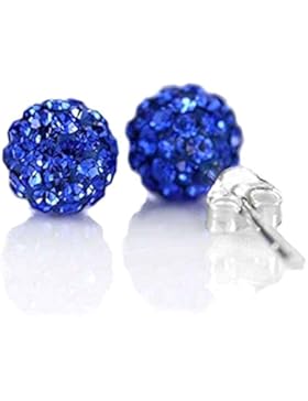 MyPiercing Shamballa-Ohrstecker, Sterlingsilber (925), Swarovski-Kristall, Design Discokugeln 10mm, Capriblau