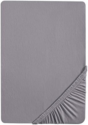 Castell 77113/001/040 Jersey-Stretch Fitted Sheet, COTTON, Silver, 160 cm x 200 cm