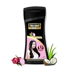 Tru Hair Onion Shampoo with onion juice extracts, Aloevera for Hair Fall Control, Thick & Frizz Free Hair | Contains 0% Parabens, Silicones & LLPs - 200 ML