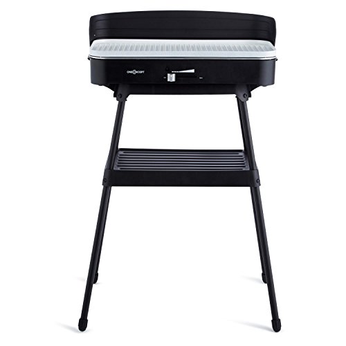 oneConcept Porterhouse Elektrogrill Tischgrill (2200 Watt, Keramikbeschichtung, robuster Standfuß, leicht zu reinigen, Temperaturregler, Fettschale, Windschutz, Grillgutablage) schwarz - 2