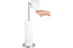 YUET Porta Carta Igienica da Terra con Portarotolo di Ricambio Supporto in Acciaio Inossidabile per 5 rotoli, Dispenser Rotoli WC Senza Forare, Porta Rotoli Cartaigienica in Piedi, Lucido