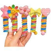 6er Set Spiral-Haargummis Für Mädchen – Bunte Telefondraht-Bänder Mit Blumen-Motiven