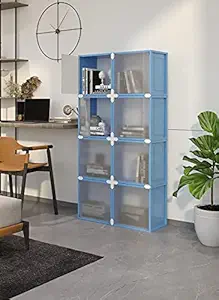 RK INTERNATIONAL 8 Cube Plastic Wardrobe Storage Rack Closest Organizer for Clothes Kids Living Room Bedroom Small Accessories Transparent Blue