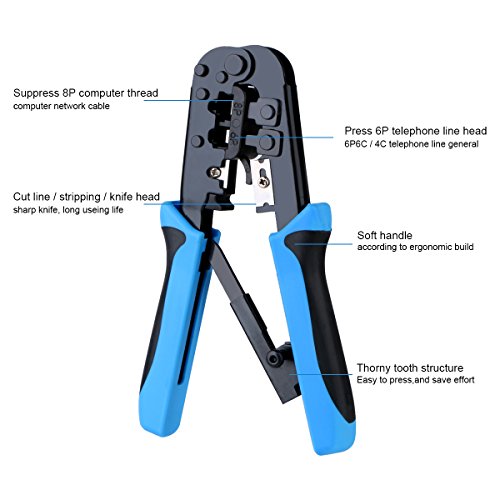 EIVOTOR Crimpzangen RJ 45 Handkrimpzange Doppelte Draht Crimpzange 8P 6P Klemmzange Abisolierzange Kabeltelefondraht Crimpzange RJ45 Kristall Crimpzangen Werkzeuge Kabelschuhe Tool Crimpwerkzeuge Kabelschuhzange für Abisolierung und Telefonleitung Druckleitung Strippen Schnittlinie - 3