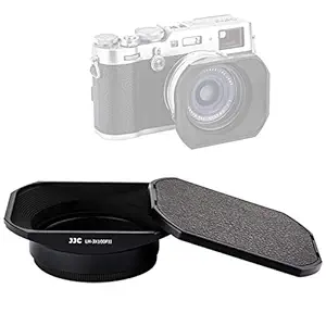 JJC LH-JX100FII BLACK Square Metal Lens Hood for Fujifilm X70 X100 X100S X100T X100F X100V, Fuji X100S, Fuji X100F, Fuji X100V Lense Hood Shade, W/ Front Cap, Fujifilm LH-X100 Lens Hood Replacement