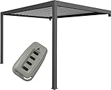 Pergola bioclimatique Promo en aluminium adossée motorisée avec LED - 4x3m - Gris