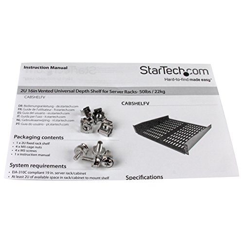 StarTech.com 2HE Universal Rack Mount Fachboden belüftet und freitragend für 19″ Server Racks – 16Zoll, schwarz (CABSHELFV) - 3