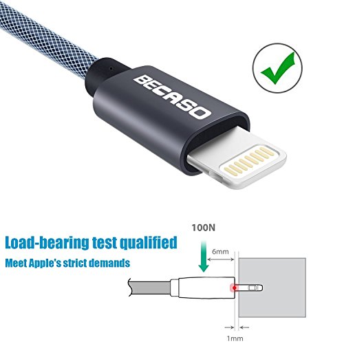 Lightning Kabel BECASO Iphone Ladekabel Datenkabel 2M für iPhone 7/7 Plus SE 6S/6S Plus/6 Plus, 5S/5C/5S Plus/5 Plus, iPad Air 2, iPad Mini 3(Grau) - 3