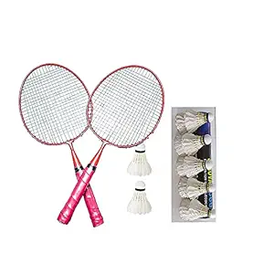 GameReserves 1 Pair Kids Racket Single Rod with Feather Shuttle Box ( 1 Box Shuttle - 10 Pieces)