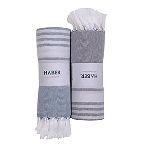 Haber Light Weight 100% Cotton Bath Towel with Super Absorb Texture, Quick Absorption and Faster Drying Towel Pack of 2 - Chevron Collection (Sea Glass & Cool Grey, Pack of 2)