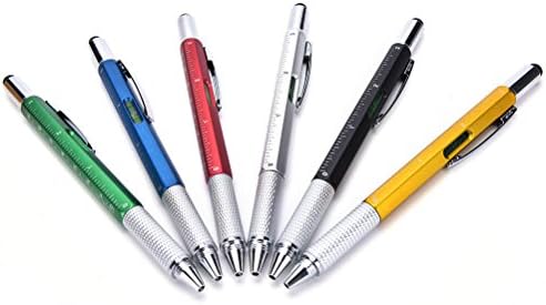 6 in 1 Black Multi Tool Outdoor Kit with Ballpoint Pen, Touchscreen Stylus, Ruler, Spirit Level, Flat &amp; Phillips Screwdriver, Pack of 6 - ZAMAC
