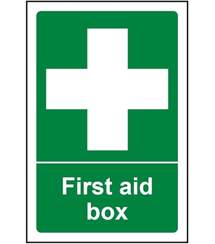 VSafety 31010AG-G The Nearest First Aid Box Is Situated First Aid General Sign, Glow In The Dark, 1 mm Plastic, Portrait, 100 mm x 150 mm, Green