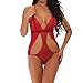 Produktbild SHE.White Damen Mesh Hohl Bodysuit Hals hängen Offener Rücken Erotik Lingerie Unterwäsche Nachthemd Transparente Reizwäsche Dessous Set